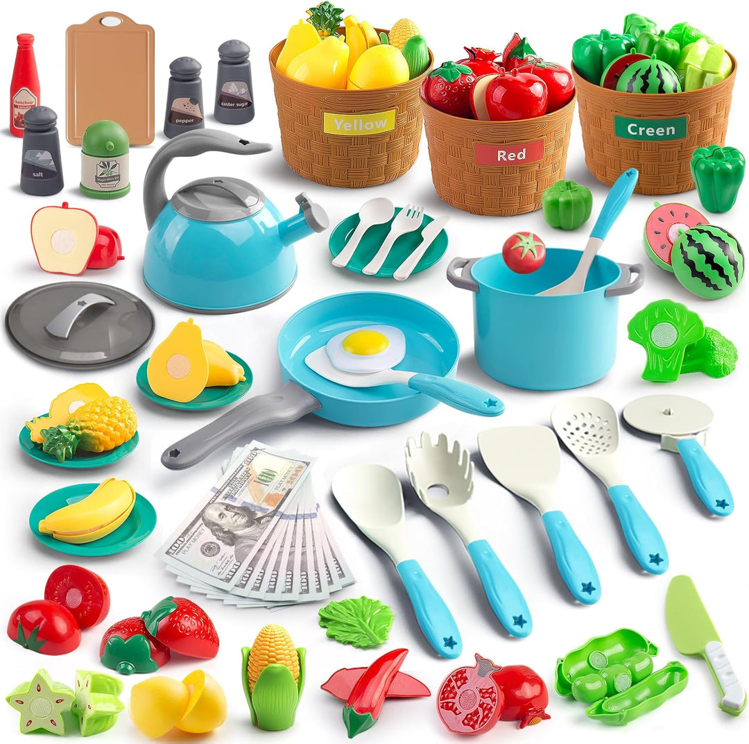 Juego de 90 accesorios de cocina, cocina de simulación con ollas, s...