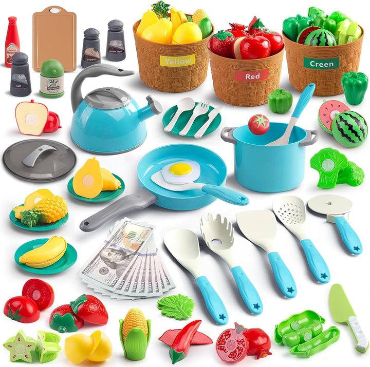 Juego de 90 accesorios de cocina, cocina de simulación con ollas, s...