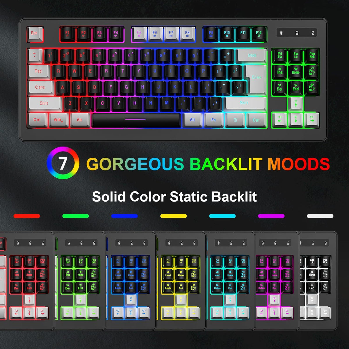 BlueFinger Combo de teclado y mouse inalámbricos para juegos, Blanco & negro