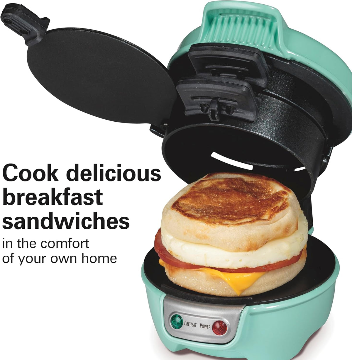 Hamilton Beach Máquina para Sándwiches de Desayuno con Anillo para Cocinar Huevos, Ingredientes Personalizables, Perfecto para Muffins Ingleses, Croissants, Mini Waffles, Regalos Perfectos de