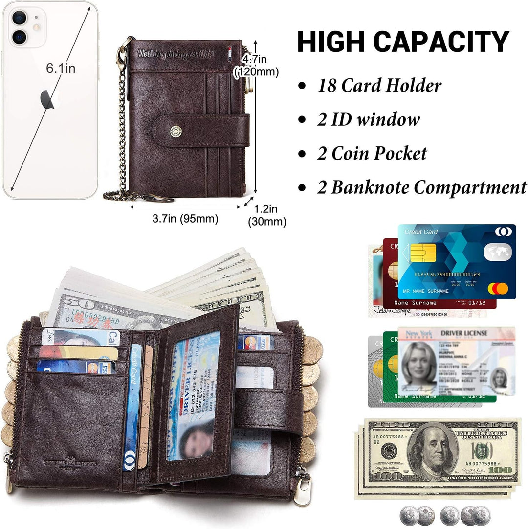 gzcz Billeteras de cadena RFID para hombre, cartera de cuero genuin...