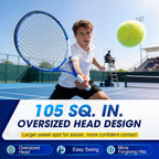 Juego de raquetas de tenis para adultos, 2 raquetas de tenis preencordadas de 27 pulgadas con marco de una pieza, cabeza de gran tamaño de 105 pulgadas cuadradas, sensación de reducción de