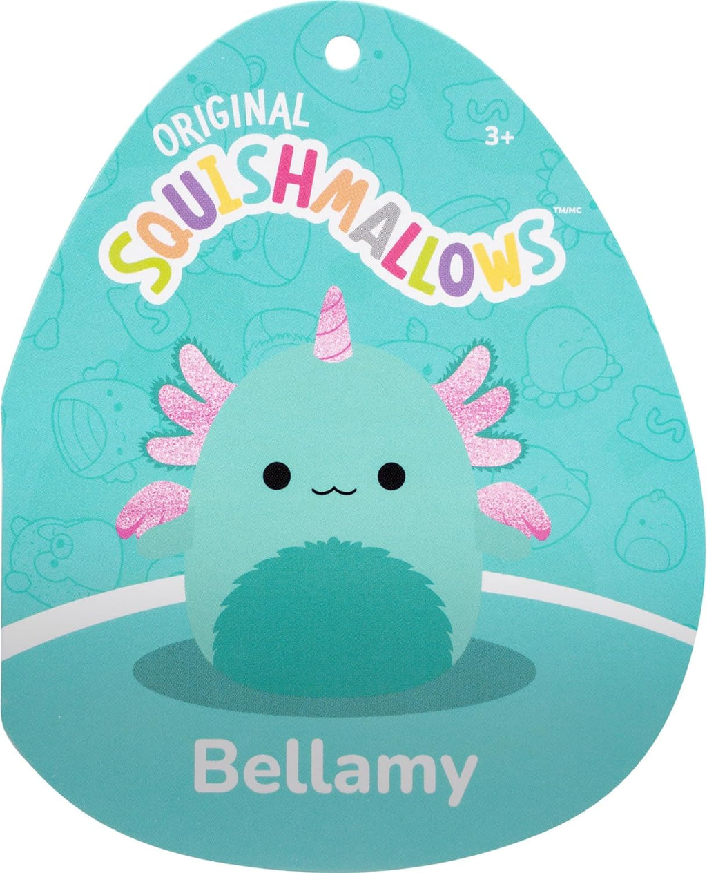 Squishmallows Bellamy The Teal Axolotl Alicorn original de 14 pulgadas con acento rosa brillante - Peluche oficial de Jazwares (grande) (exclusivo de Amazon)