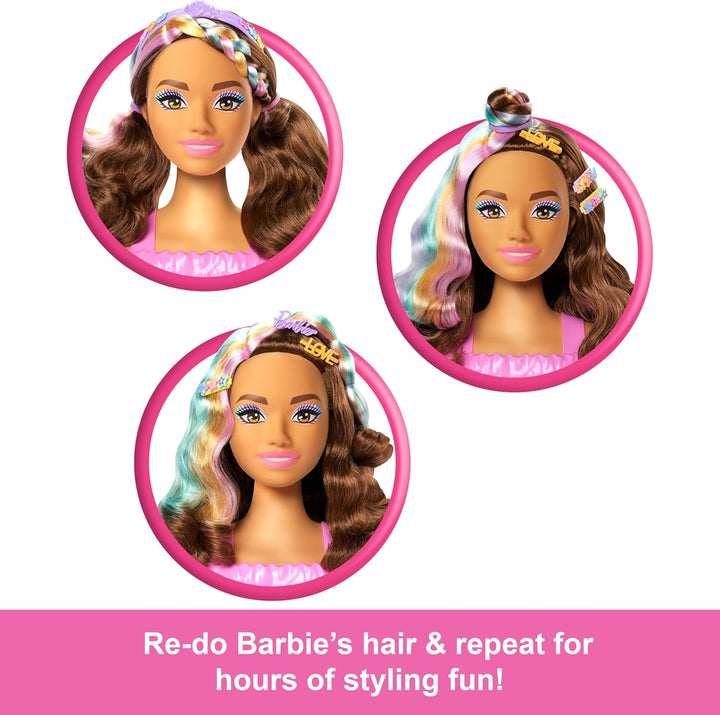 Barbie Cabeza de peinado de muñeca, cabello castaño oscuro con más...
