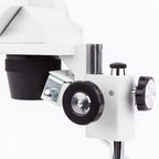 AmScope Microscopio estéreo binocular delantero SE306R-PZ, oculares WF10x y WF20x, aumento 10X-80X, objetivos 2X y 4X, fuente de luz halógena superior e inferior, soporte de pilar, 120V, blanco