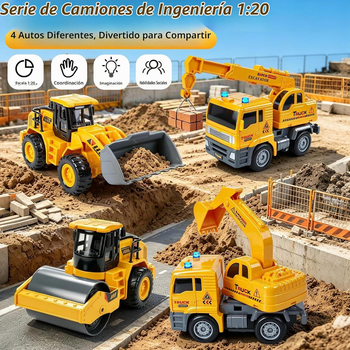 4 Piezas Vehículos de Construcción para Niños Niñas Toddlers 3-5