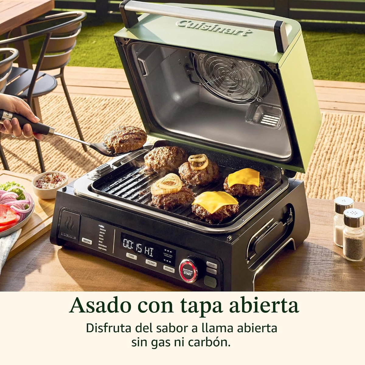 Cuisinart Parrilla eléctrica para exteriores, freidora de aire 8 en 1