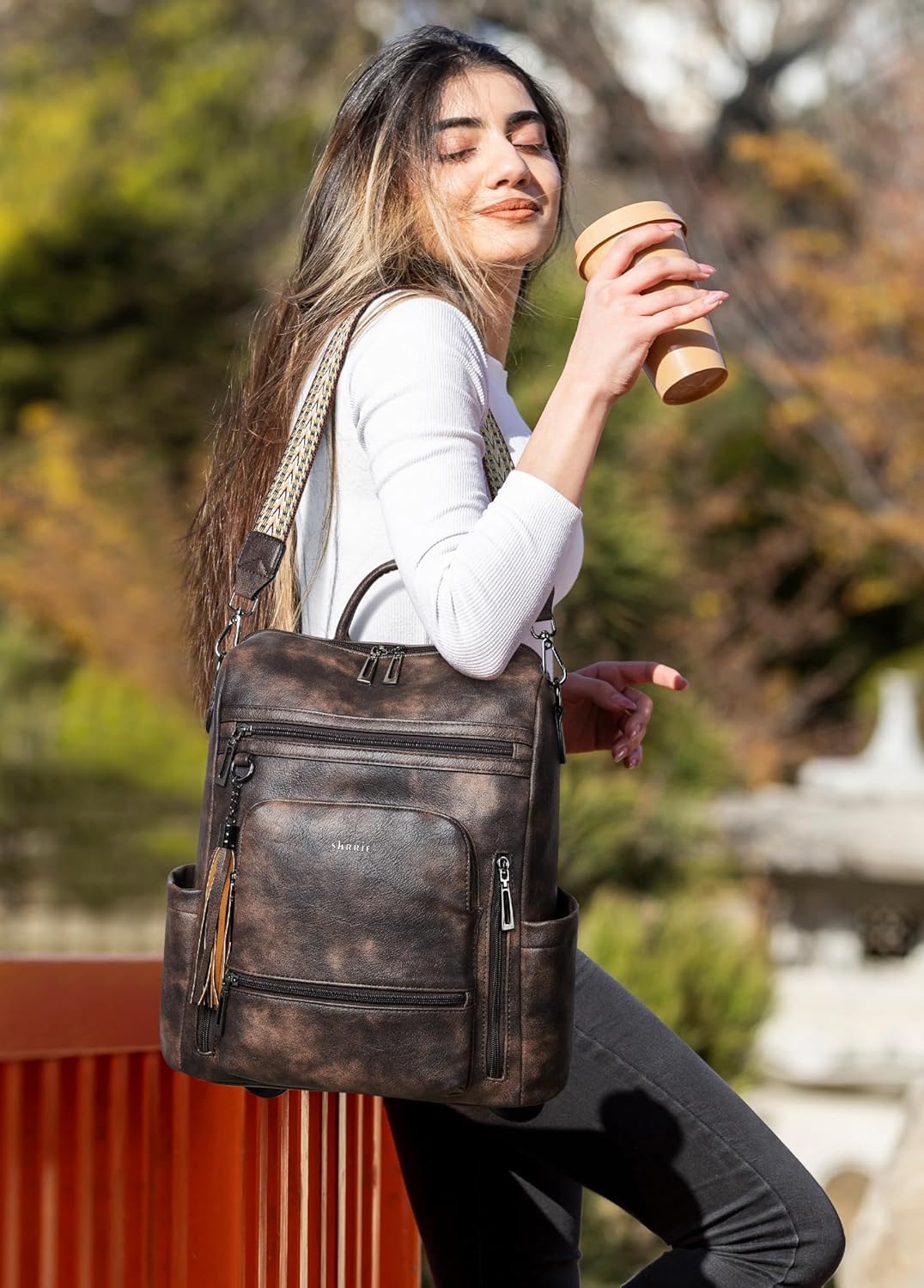 Shrrie Mochila Bolso de Cuero Vegano para Laptop para Mujeres, para...