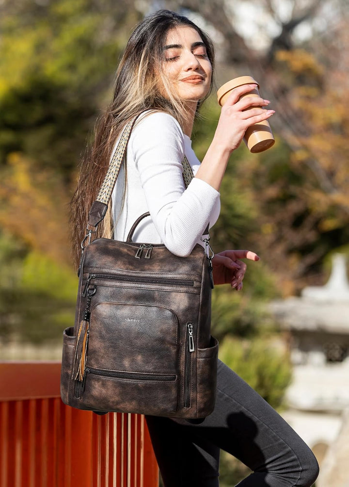 Shrrie Mochila Bolso de Cuero Vegano para Laptop para Mujeres, para...