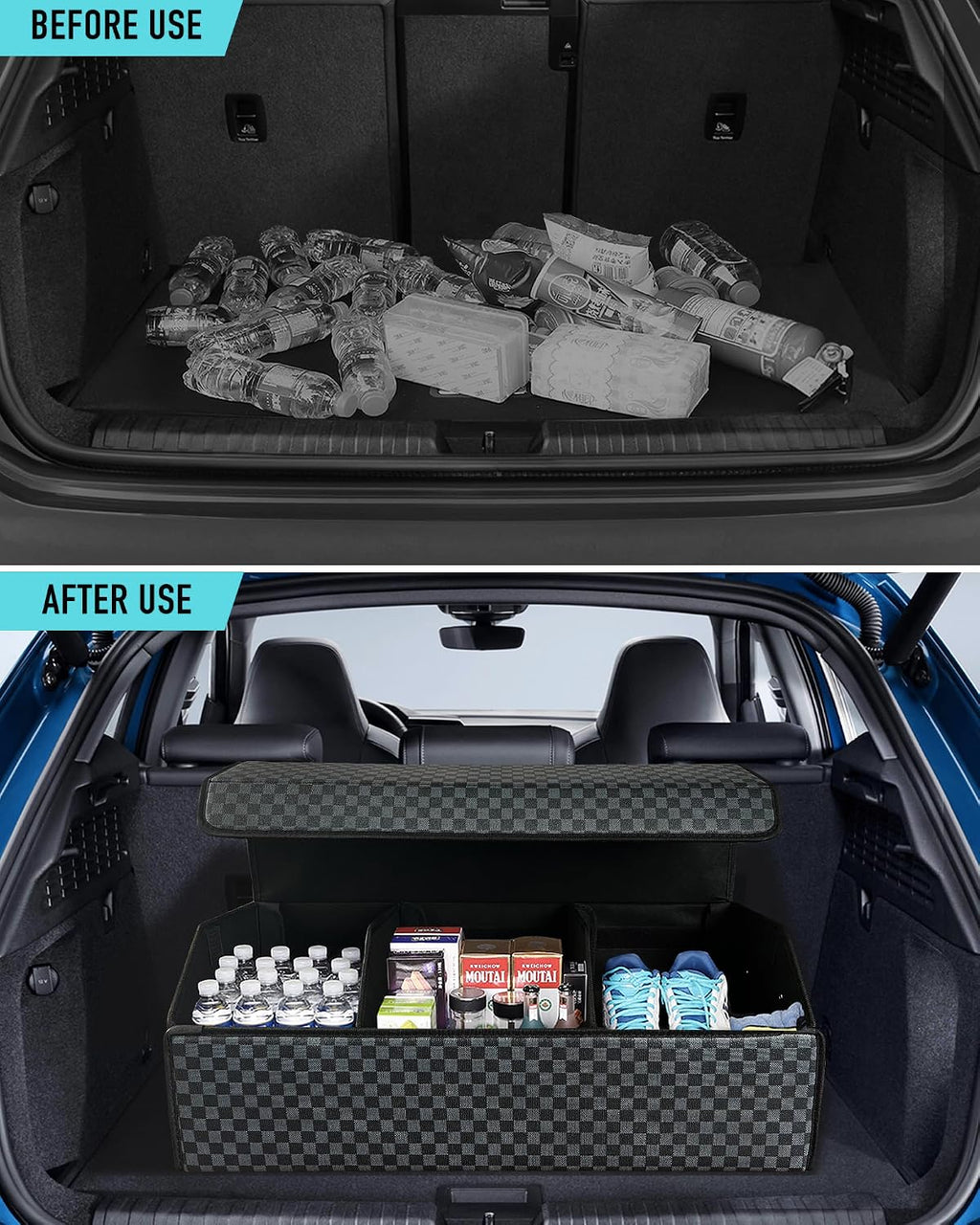 Organizador de maletero de coche para SUV y sedán, azul y gris