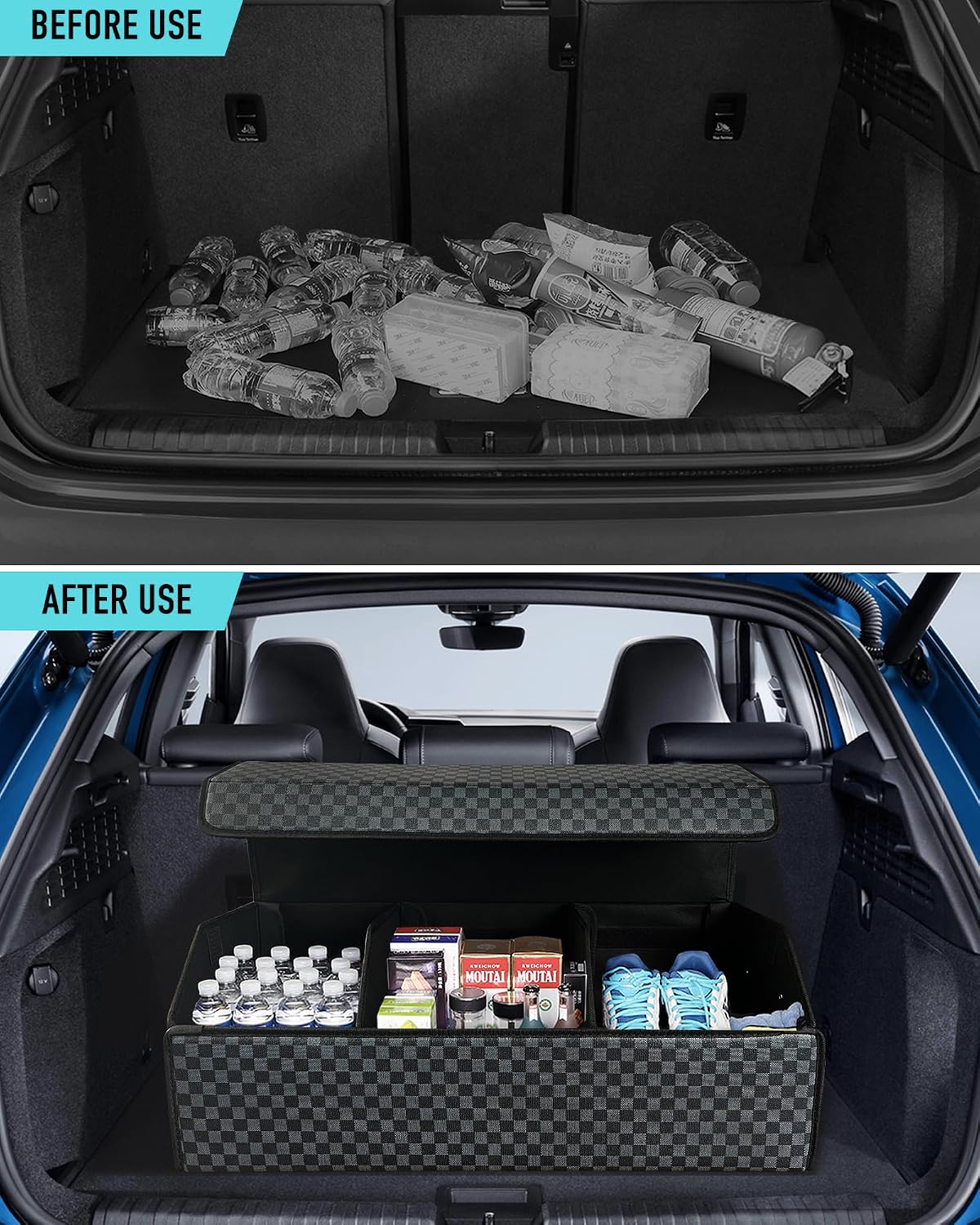 Organizador de maletero de coche para SUV y sedán, azul y gris