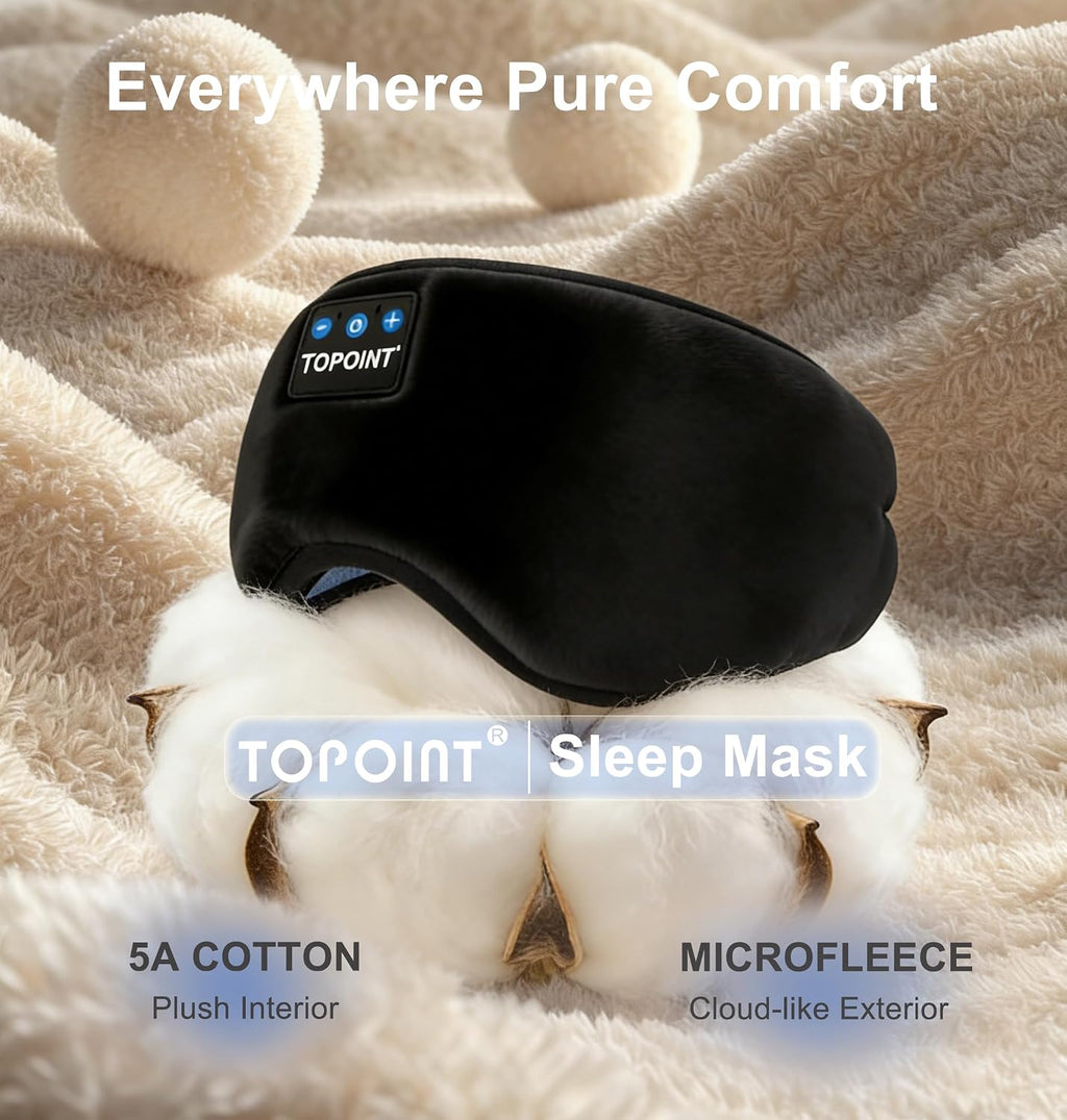 TOPOINT - Antifaz para dormir con auriculares Bluetooth 5.4 inalámbricos, auriculares para dormir con micrófono, altavoces HD, música, antifaz para dormir y meditar, para hombres y mujeres, accesorios