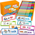 Tarjetas flash de fonética, libro de construcción familiar de palabras, para aprender a leer 30 libros de lectura y rima, tarjetas de palabras a la vista, tarjetas flash para jardín de infantes, libros de fonética para niños, aula, escuela, preescolar, ac