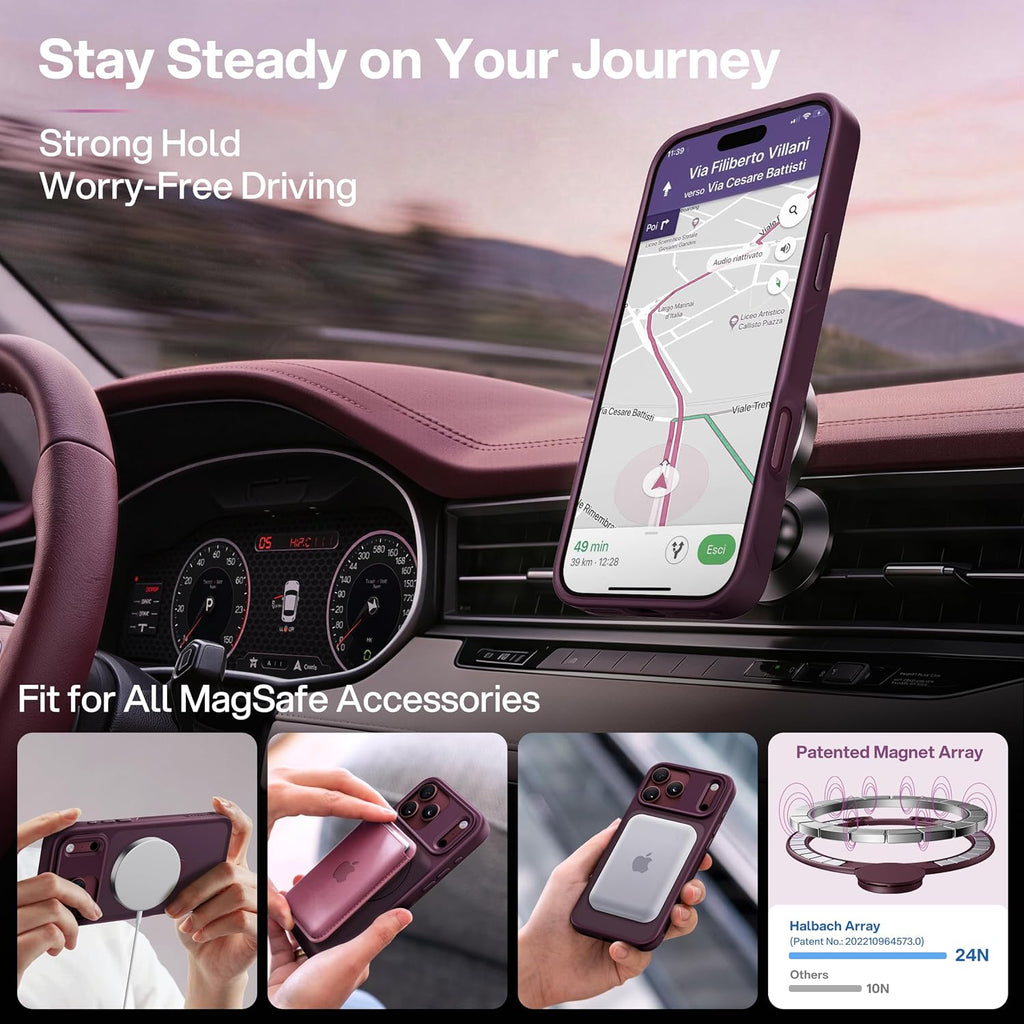CASEKOO Funda color borgoña para iPhone 18 Pro con soporte magnético