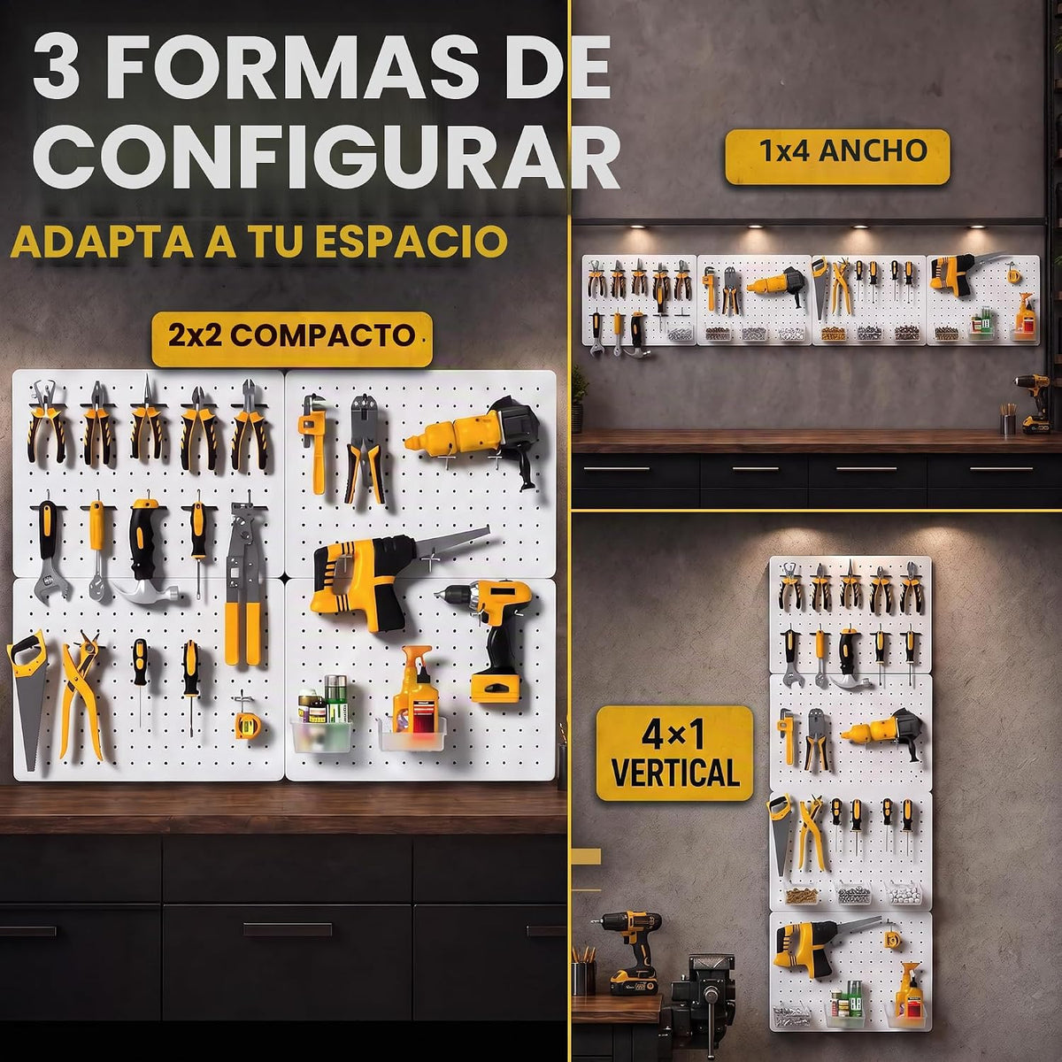 Kit organizador de tablero de clavijas, paquete de 4 paneles de metal de 12