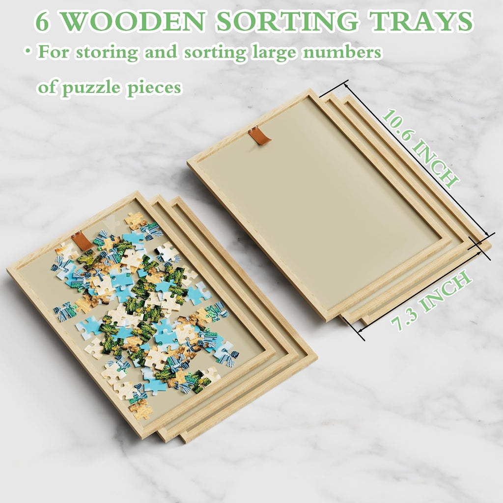CODACE Mesa de rompecabezas con cajones, 1500 piezas plegables para adultos, tablero de rompecabezas inclinable con bandejas de clasificación, mesa con patas y ruedas de altura ajustable, regalo para