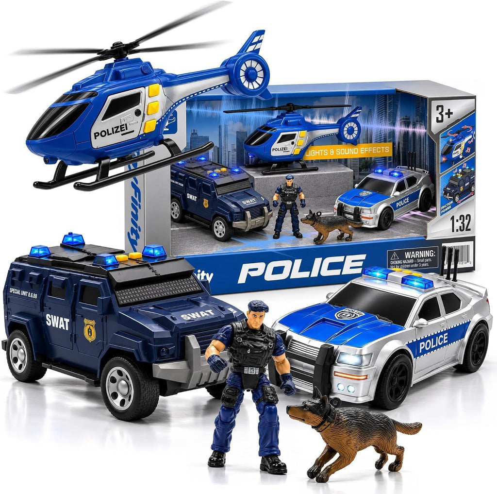 Juego de juguetes de coche de policía, camión blindado SWAT