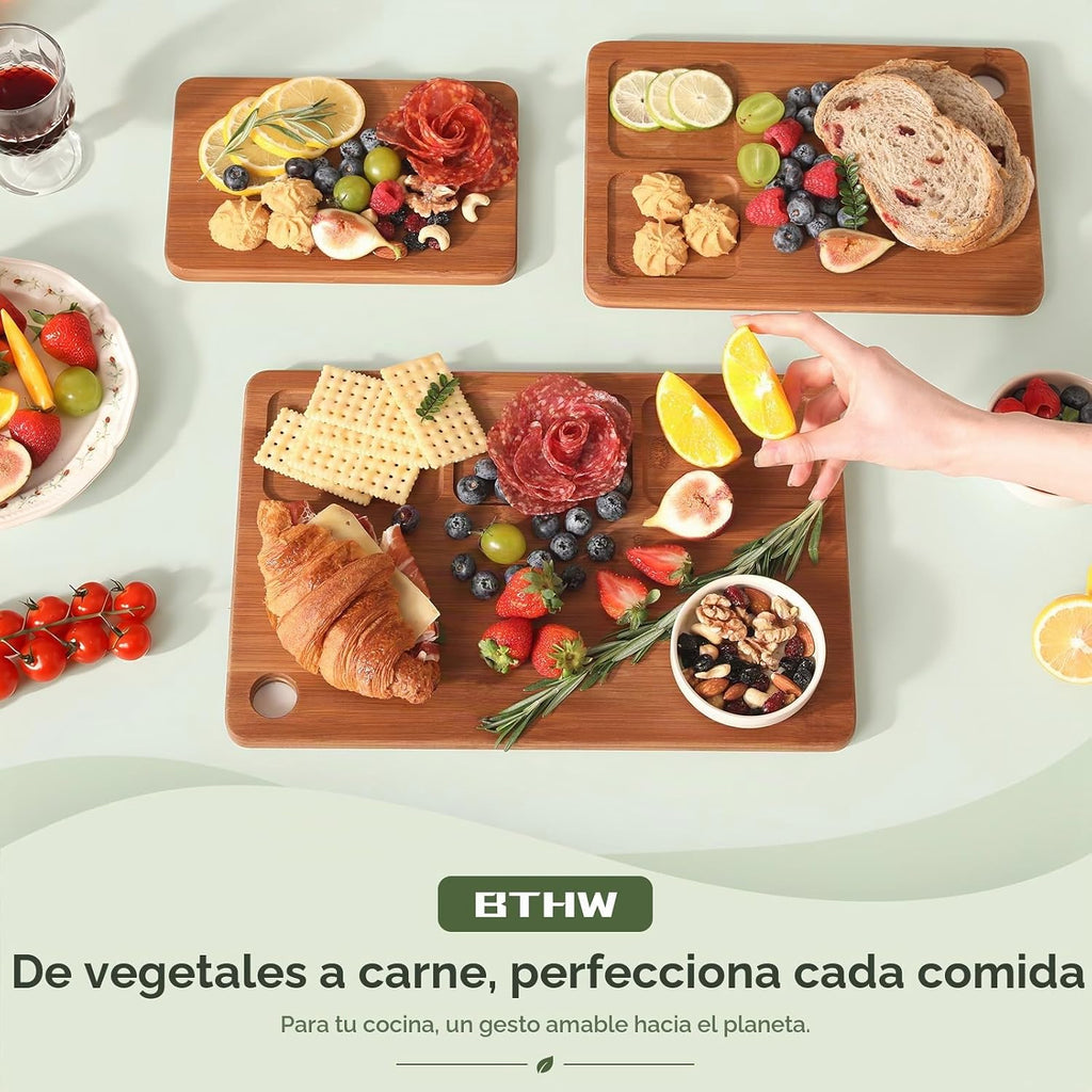 Tabla de cortar de bambú de 3 piezas, juego de tablas de cortar de madera