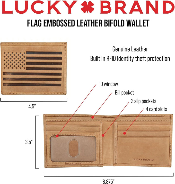 Lucky Brand Men's Bifold Wallet | ID Window | Card Slots | Genu...