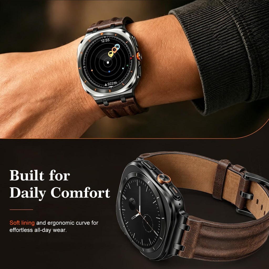 Correa de cuero retro compatible con Samsung Galaxy Watch Ultra 2/1 de