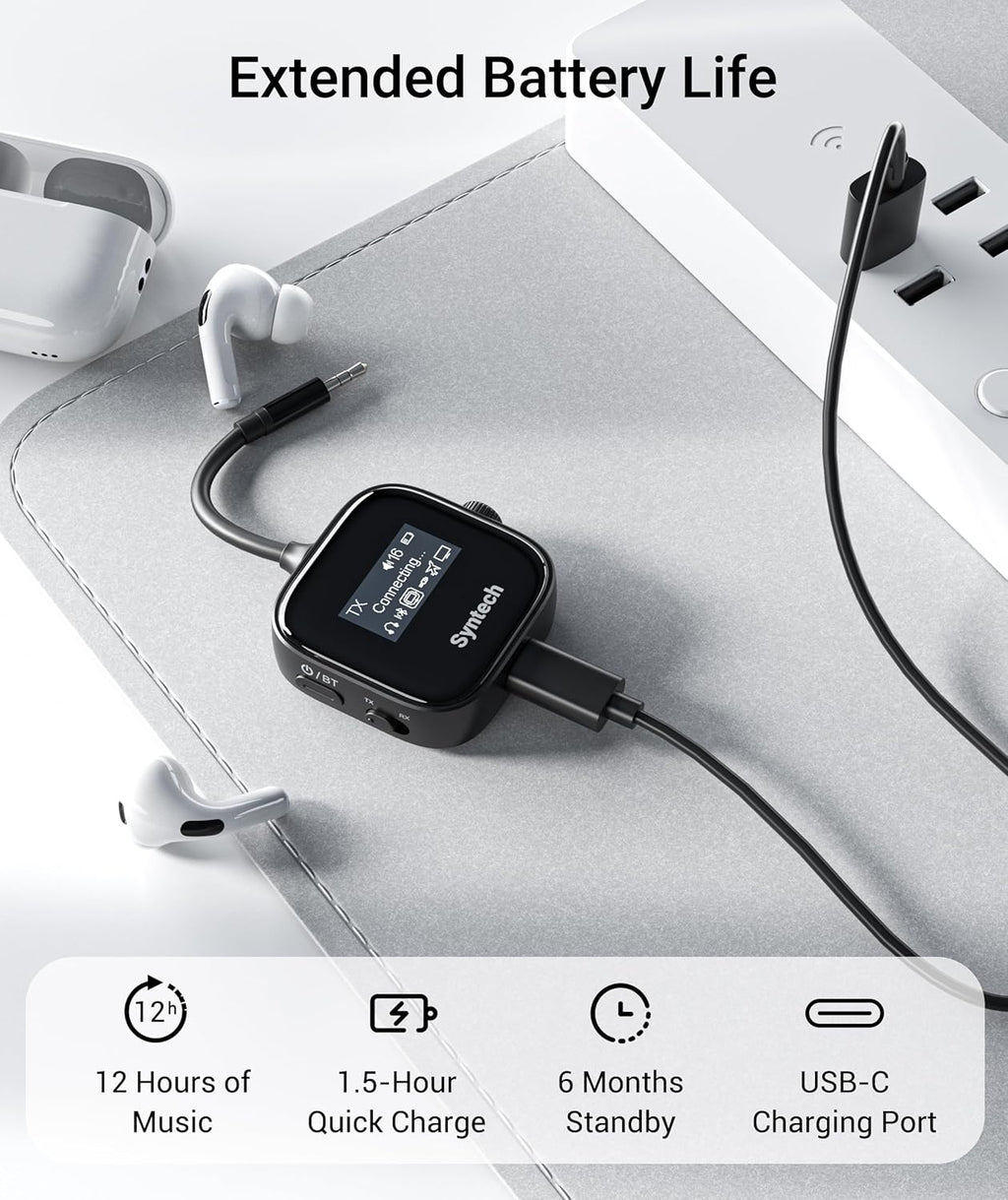 Transmisor y receptor Bluetooth 6.0 Syntech para avión, adaptador AUX 3.5 mm