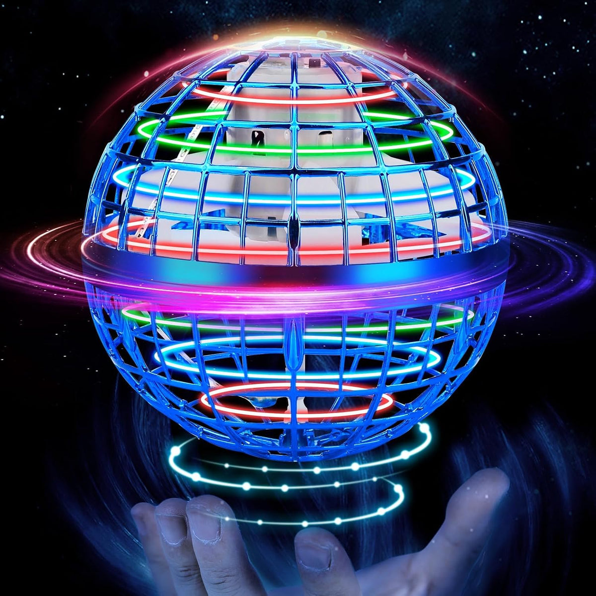 Juguete de bola de orbe volador, mini dron cósmico de mano flotante, hilanderos de mosca para niños y adultos, juguetes para interiores y exteriores, juguetes geniales con luces LED para