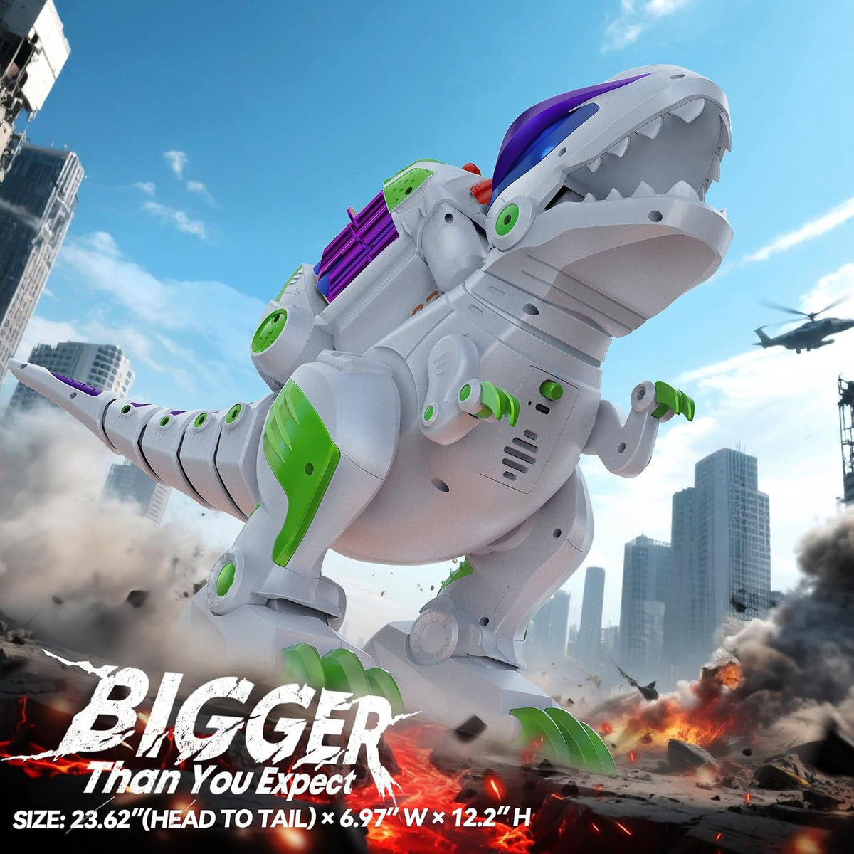 Ruko 8809 Dinosaur Toys para Kids, Large Rechargeable RC T-Rex, Green