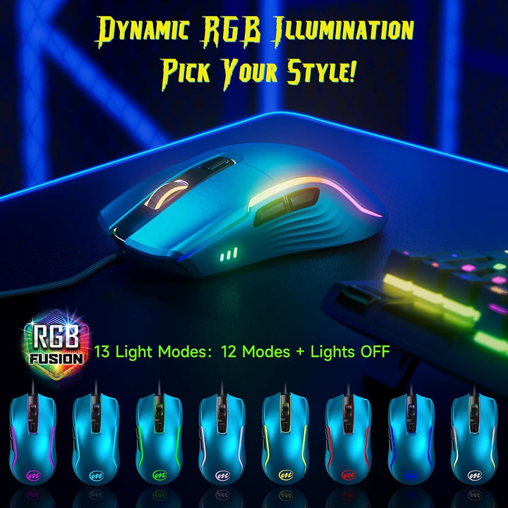 memzuoix Mouse para juegos con cable RGB - 6 DPI ajustables hasta 1...