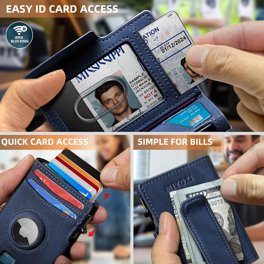 Miyozi - Billetera Airtag para hombre, con clip de dinero, estuche...