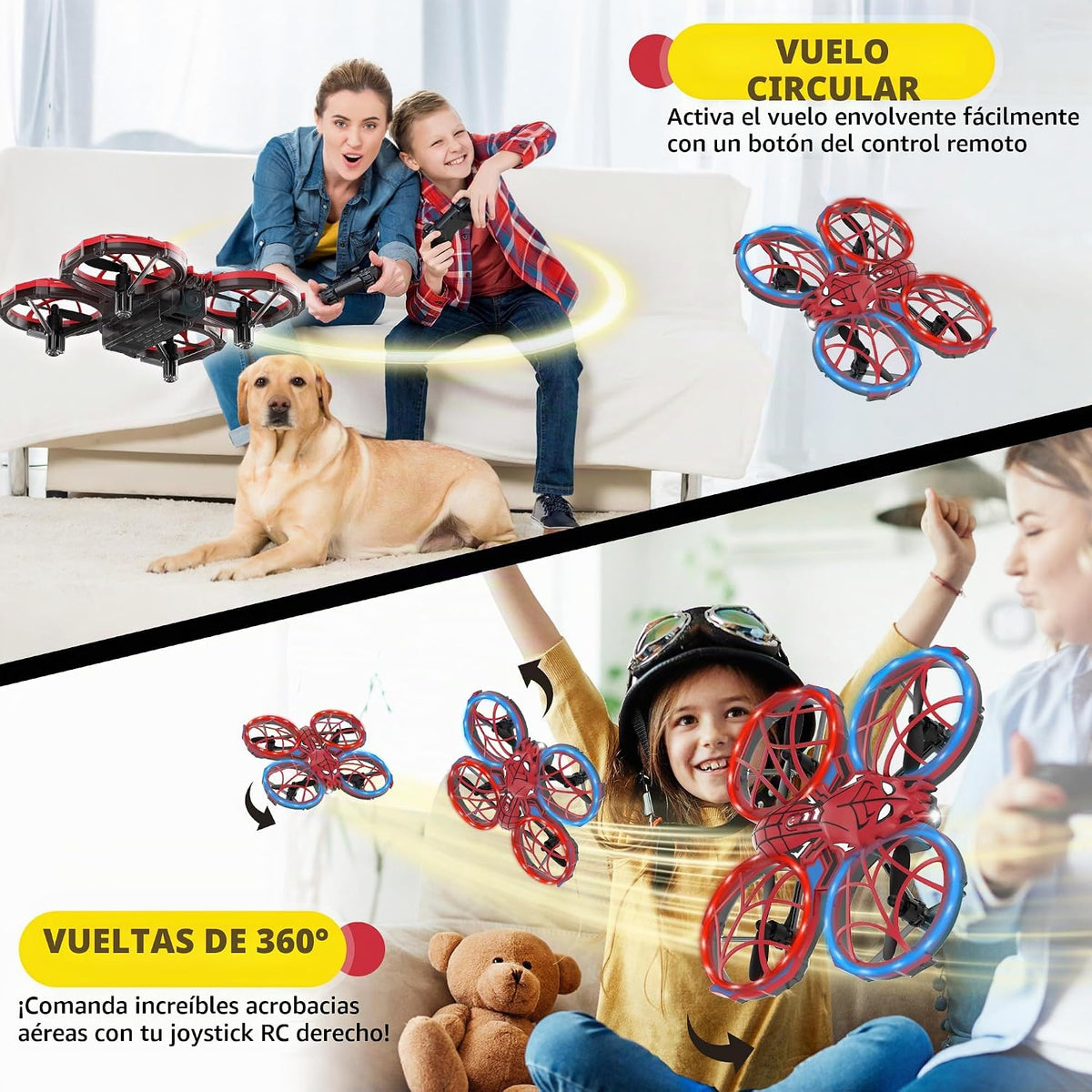Drone para niños con luz LED RC Quadcopter Full Propeller Guards Spider