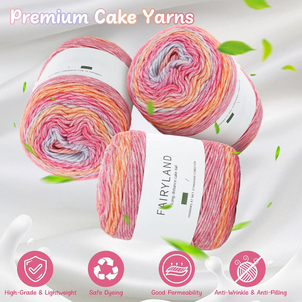 Aeelike 55 agujas de tejer de doble punta con 3 madejas, hilo de pastel degradado súper suave, 100 g (3.52 oz) 803.8 ft (267 yardas)
