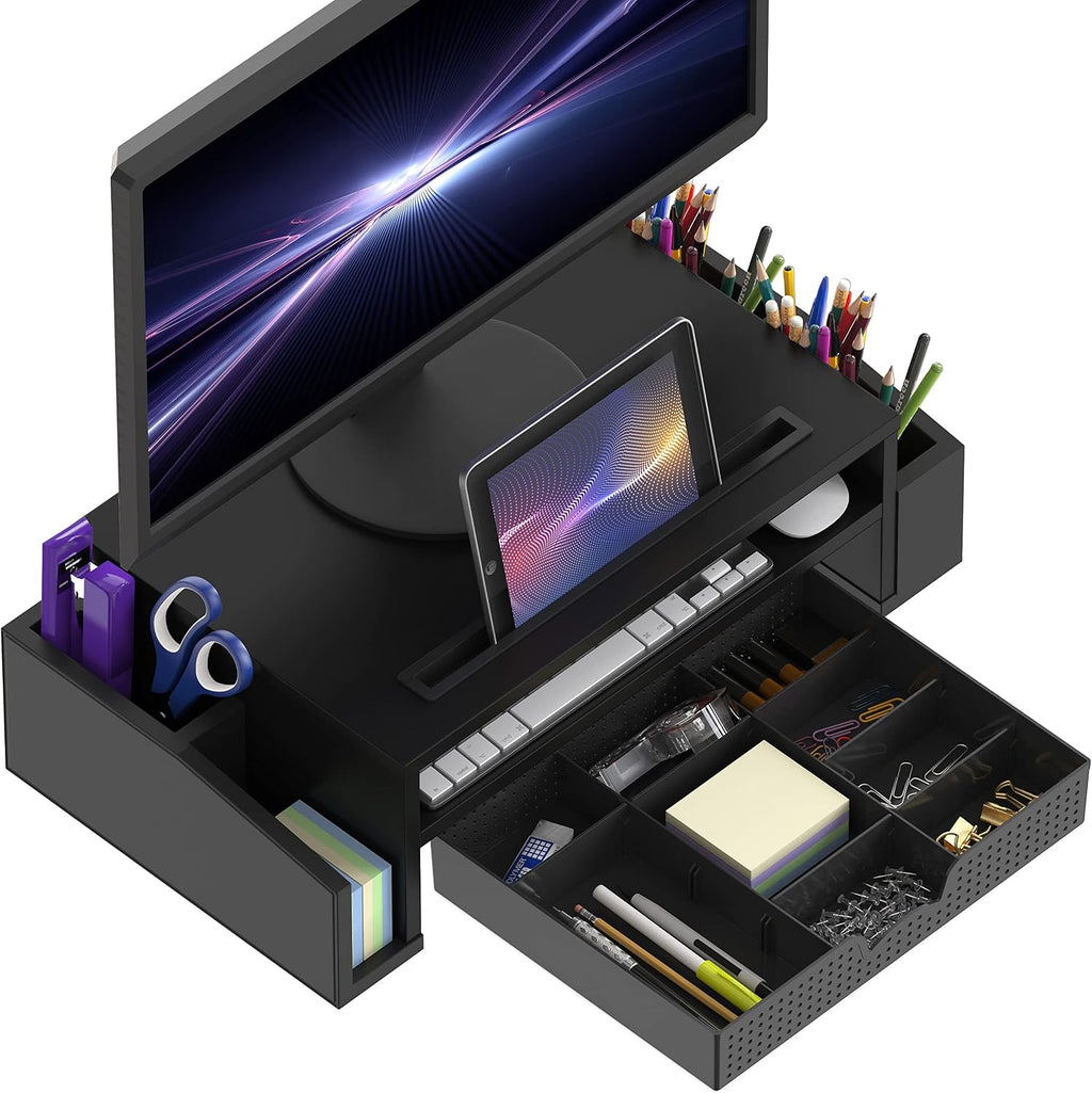 Soporte elevador para monitor de escritorio Simple Houseware con bandeja ajustable, negro