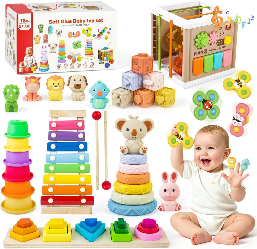 Juguetes musicales 8 en 1 para bebés de 6 a 12 meses, juguetes sensoriales Montessori para bebés de 0-6-12-18 meses, clasificación de dentición infantil