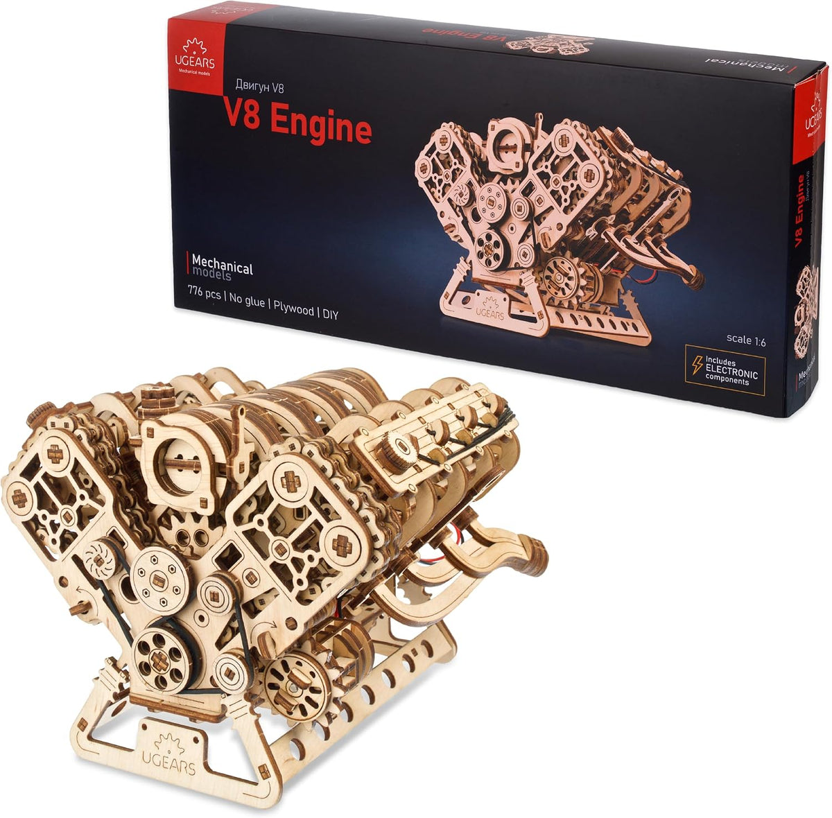 UGEARS V8 Kit de modelo de motor - Rompecabezas de madera 3D para adultos