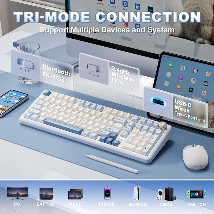 YUNZII B98 PRO QMK\/VIA Wireless Mechanical Gaming Keyboard, 96% La...