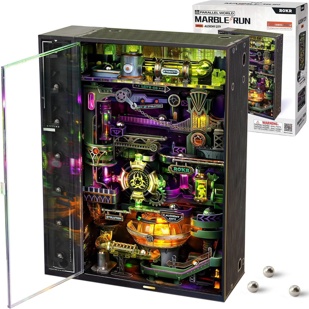 ROKR Rompecabezas 3D Pista de Canicas Kit de Construcción Modelo para Adultos, Pasatiempos DIY para Hombres y Mujeres (Alchemy City MR04S)