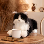 Chongker Animales de peluche hechos a mano con forma de gato realista para adultos, Negro y blanco
