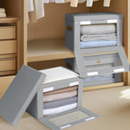 Contenedores grandes de almacenamiento para armario, contenedores de almacenamiento plegables con asas y ventana, organizador de cubos de tela con tapas, cajas decorativas para sala de estar