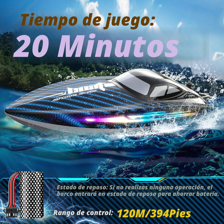 Barco de control remoto RC de 30 KMH con 7 modos de luz LED, imperm...