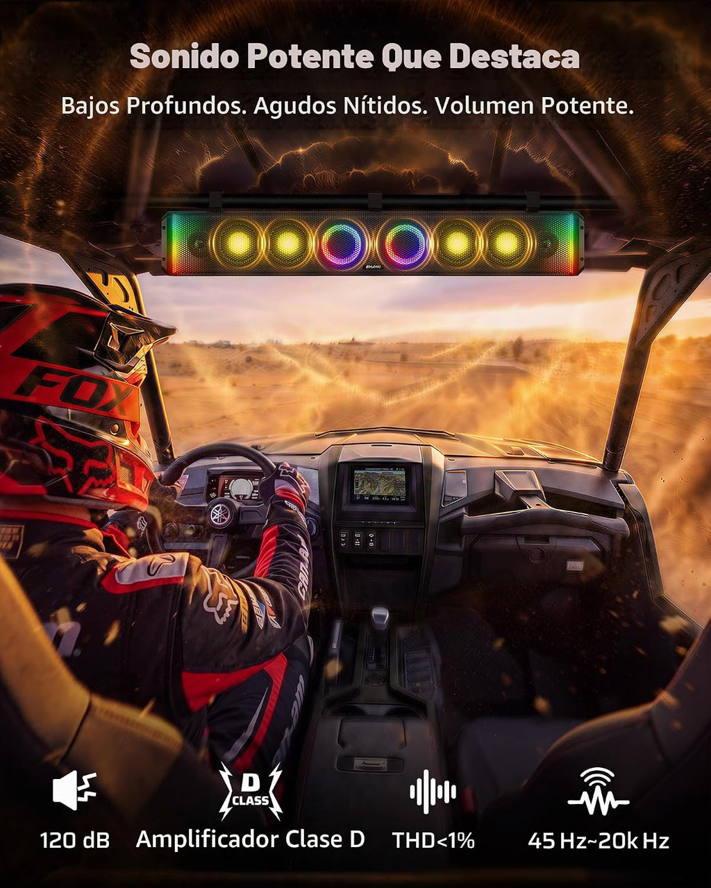 Ehaho Barra de sonido UTV de 8 altavoces de 34 pulgadas con Bluetooth, RGB