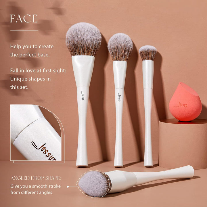 Jessup Juego de 14 brochas de maquillaje de alta gama para mujeres,...