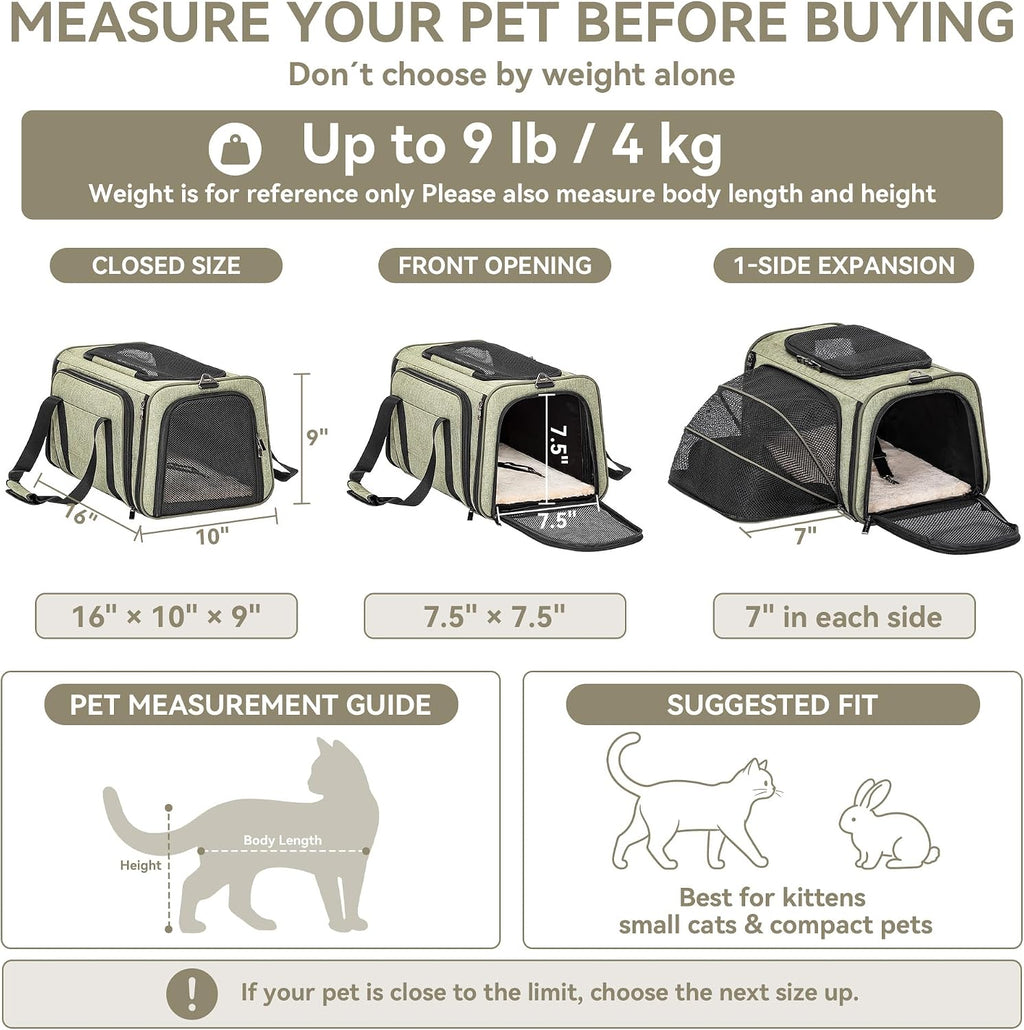 Petsfit Pequeño transportador expandible para gatos para viajes aéreos, hasta 9 libras