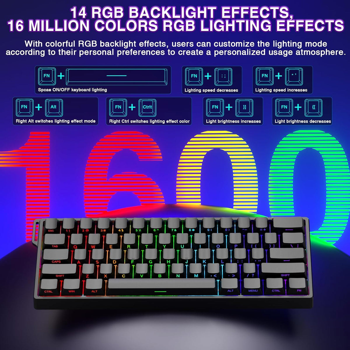 Aula WIN60 HE - Teclado mecánico 60% para juegos con cable, interru...