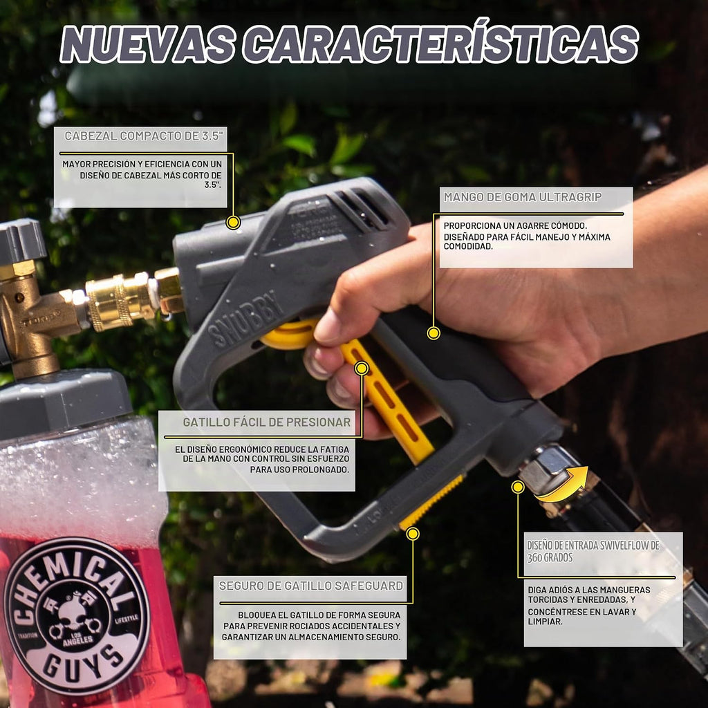 Chemical Guys, Snubby Short Pressure Washer Gun con Foam Cannon Attachment