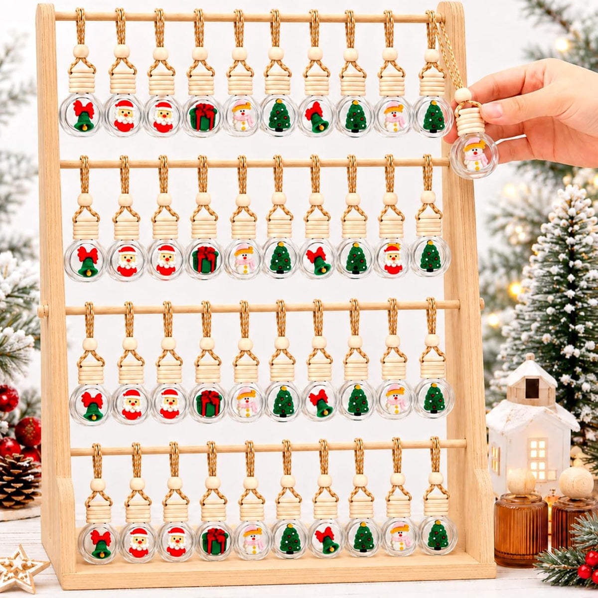 BBTO Ambientador colgante para coche, 80 unidades, botellas difusoras de coche a granel, botella de perfume de vidrio vacía de Navidad, ambientador transparente, difusor de botella colgante para