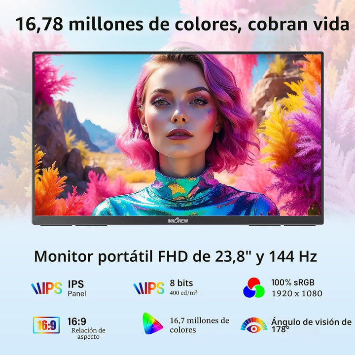 InnoView Monitor portátil grande de 23.8 pulgadas FHD 1080P 144Hz U...