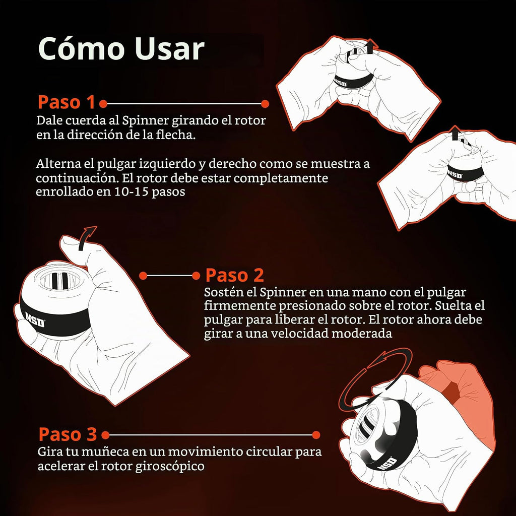 NSD Giroscopio de Arranque Manual con Empuje del Pulgar – Hasta 15,000-18,000 RPM Fortalecedor de Mano y Muñeca Premium y Duradero para Entrenamiento de Fuerza de Agarreh, Ejercicio de Antebrazo y Alivio del Dolor