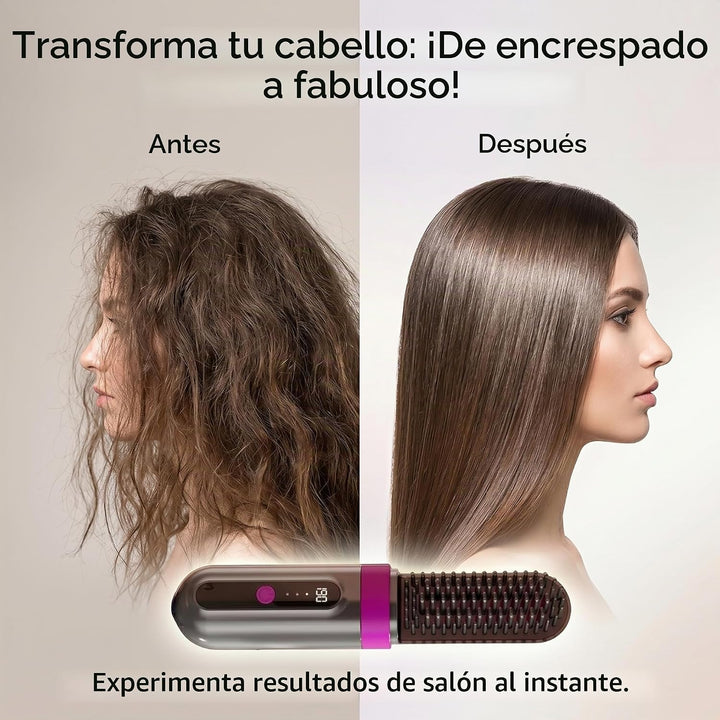 Cepillo alisador de pelo inalámbrico, portátil, herramienta de pein...