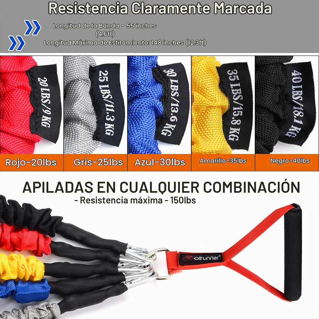 Juego de 14 bandas de resistencia, tubos de ejercicio, bandas de