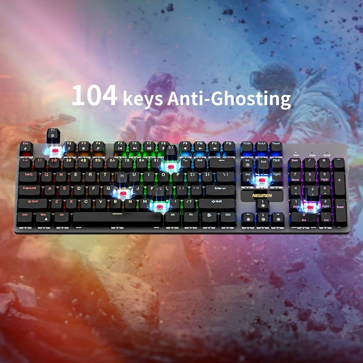 Newmen GM325Pro - Teclado mecánico con retroiluminación LED arcoíri...